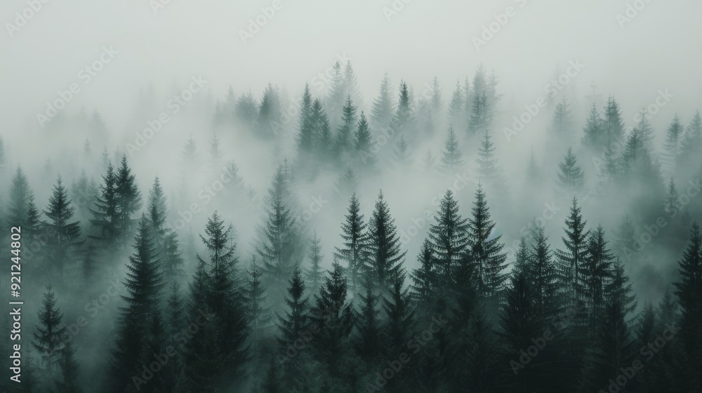 Misty Forest Landscape With Tall Pine Trees at Dawn Misty Forest Landscape With Tall Pine Trees at Dawn