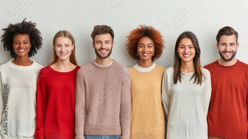 Diverse Group of Young Adults Posing Together in a Bright Indoor Space