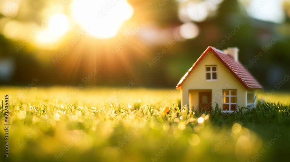 Tranquil Toy House in Grass at Sunset Tranquil Toy House in Grass at Sunset