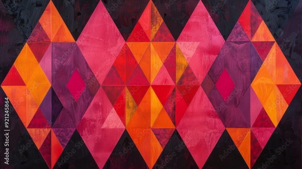 Abstract geometric pattern with pink, orange, and black triangle shapes. Abstract geometric pattern with pink, orange, and black triangle shapes.