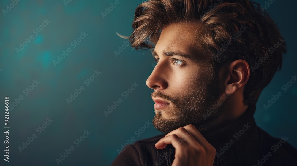 Side view portrait of thinking stylish young man looking away Side view portrait of thinking stylish young man looking away