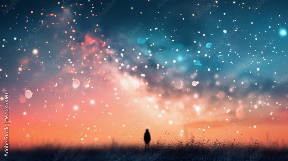 Person Gazing at Starry Night Sky Over Calm Water Person Gazing at Starry Night Sky Over Calm Water