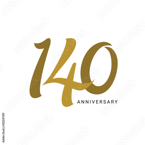 140th Logo, 140 Years Anniversary Logo, Golden Color, Vector Template Design element for birthday, invitation, wedding, jubilee and greeting card illustration.