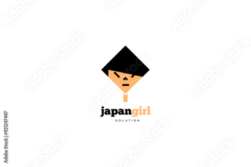 Template logo design solution with minimalist japan girl face image