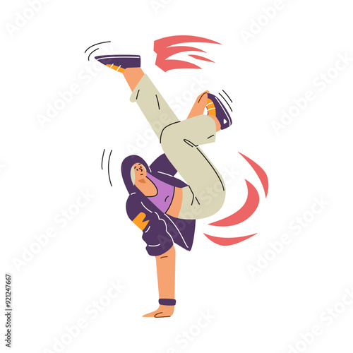 The freedom of self-expression of a breakdance dancer in vector graphics on a white background