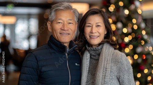 Happy Couple Celebrating Christmas With Cake in Cozy Indoor Setting