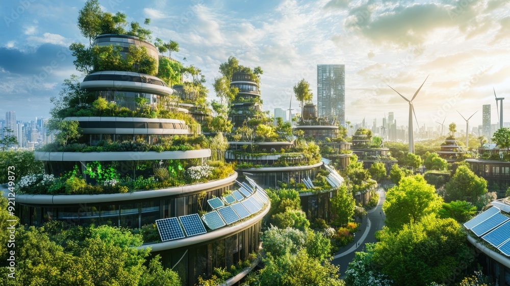 Obraz premium Photorealistic Vision of a Sustainable Future Powered by Renewable Energy