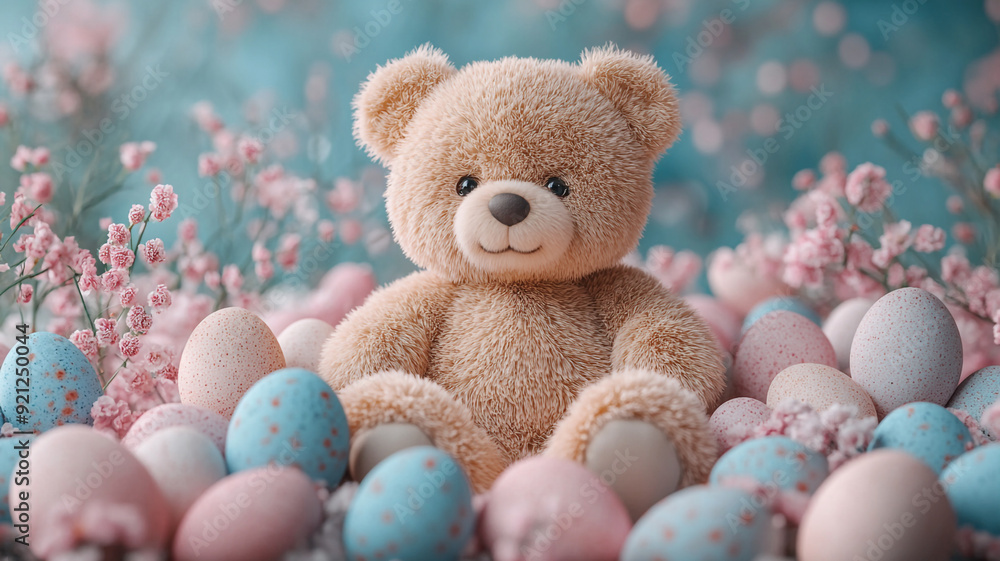 Cute Teddy bear and Easter eggs. Cute Teddy bear and Easter eggs.