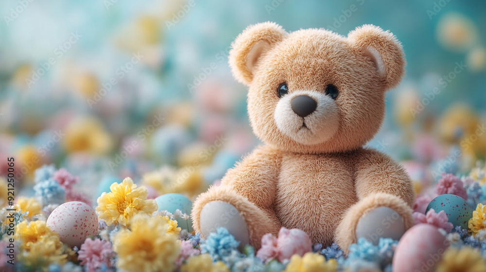 Cute Teddy bear and Easter eggs. Cute Teddy bear and Easter eggs.