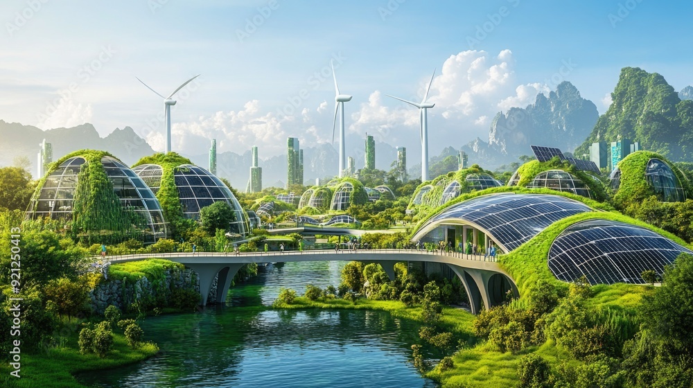 Obraz premium Photorealistic Vision of a Sustainable Future Powered by Renewable Energy
