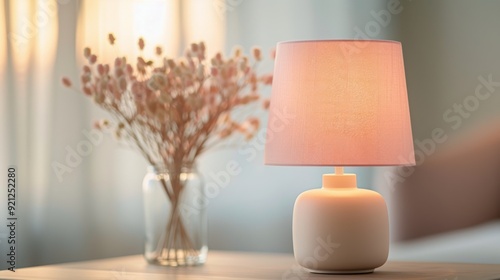 Soft Glow of Table Lamp in Modern Bedroom With Cozy Textiles and Natural Light