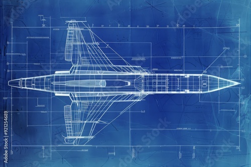 on blue paper, technical diagram of the supersonic ballistic missle