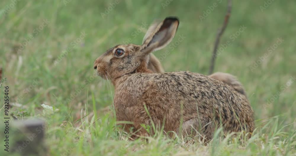European hare (Lepus europaeus) scratching its itchy ear European hare (Lepus europaeus) scratching its itchy ear