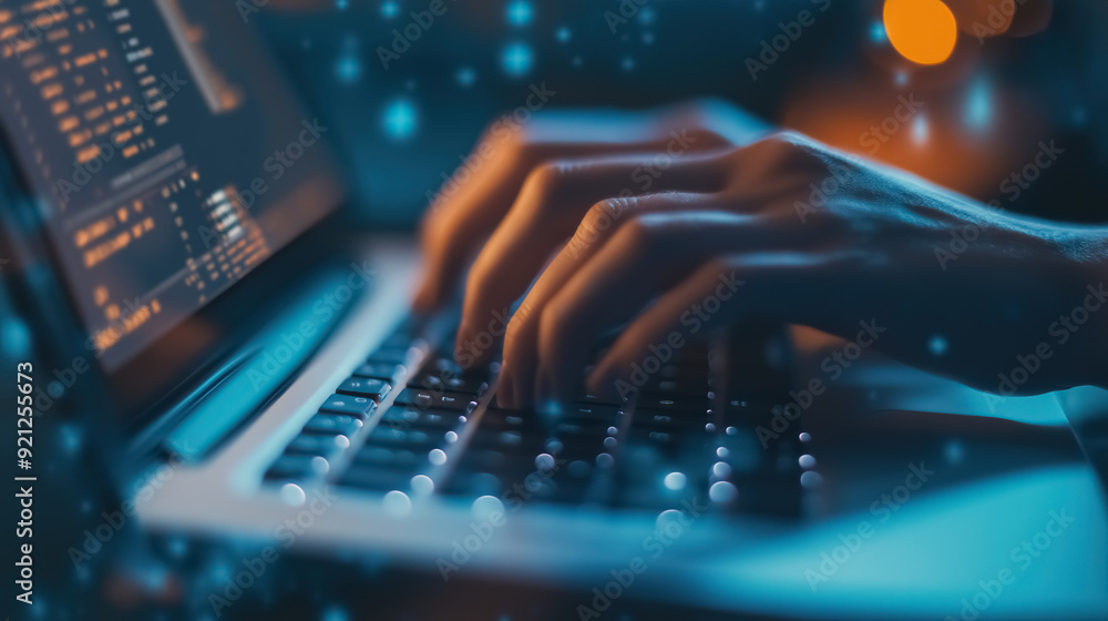 A woman's hand typing on a laptop computer keyboard A woman's hand typing on a laptop computer keyboard
