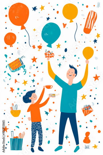 Wallpaper Mural gift card for Day of the Dad. The card should have a sleek design with a mix of geometric patterns and minimalistic illustrations. Show a dad character in a cool, contemporary setting, perhaps enjoyin Torontodigital.ca