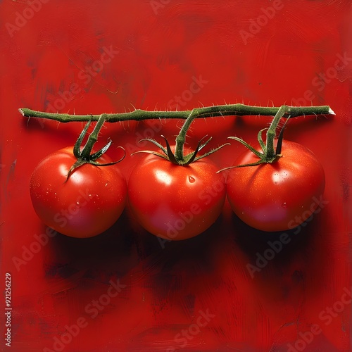 Fresh ripe red tomatoes on a vine photo