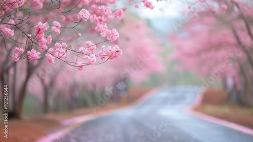 Serene Cherry Blossom Pathway in Early Spring Sunset Garden