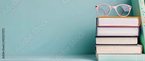 Pink Glasses Resting on Stacked Notebooks With Succulents in Background