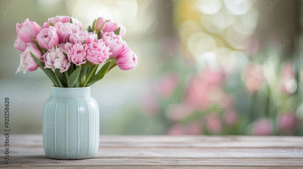 Pink Ranunculus Flowers in a Green Pot on a Rustic Wooden Table Pink Ranunculus Flowers in a Green Pot on a Rustic Wooden Table