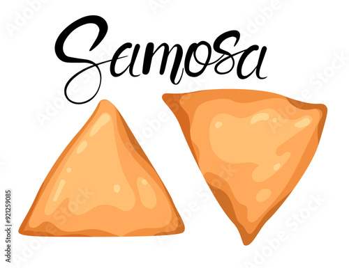 Uzbek national dish samosa with handwritten label. Vector illustration isolated on white background
