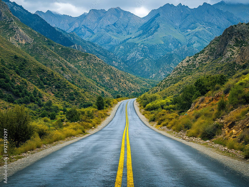 Naklejka premium Asphalt road in mountainous terrain