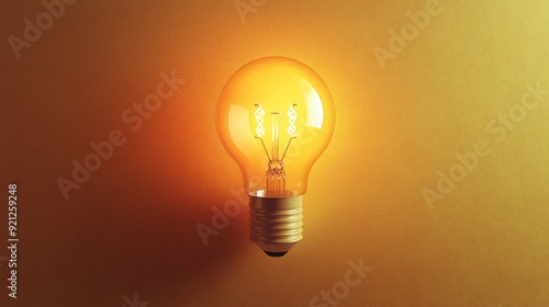 Aerial view of a glowing LED bulb, casting a bright light on a neutral background.