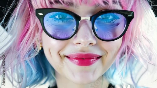 Wallpaper Mural A young woman with colorful hair enjoys the bright sunlight while wearing chic sunglasses, exuding a fun and carefree vibe Torontodigital.ca