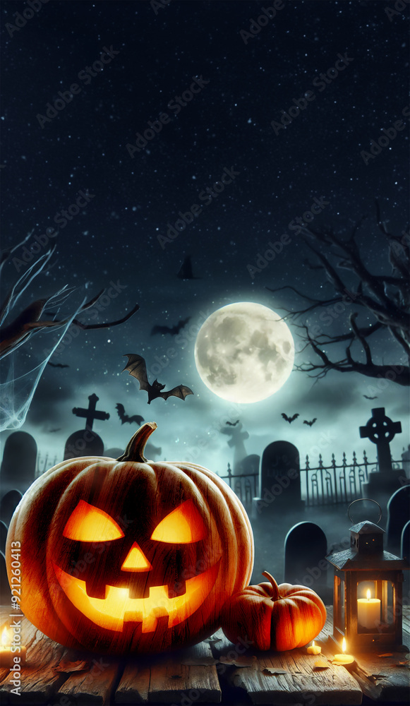 halloween pumpkin on a cemetery with bats halloween pumpkin on a cemetery with bats