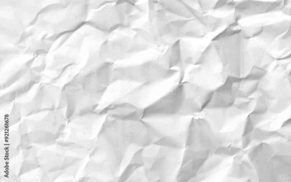 Fototapeta premium White clean crumpled paper background. Horizontal crumpled empty paper template for posters and banners.