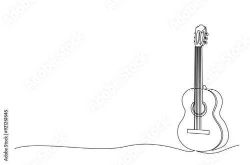 Acoustic guitar continuous one line drawing. Guitar single line art illustration. Editable vector.