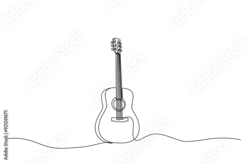 Acoustic guitar continuous one line drawing. Guitar single line art illustration. Editable vector.