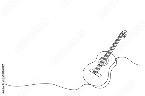 Acoustic guitar continuous one line drawing. Guitar single line art illustration. Editable vector.