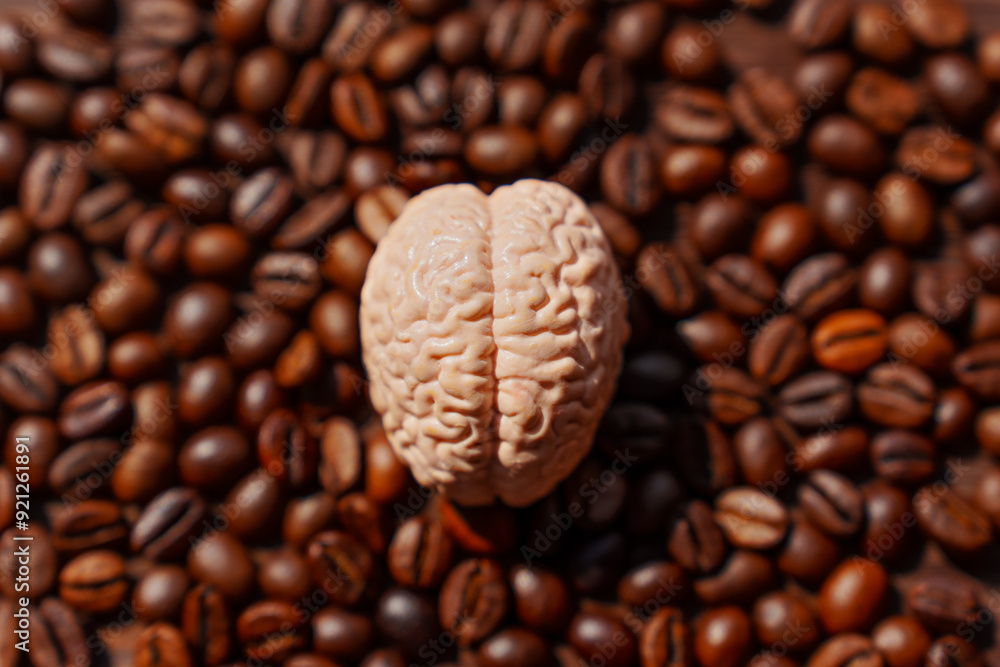 Brain Model Surrounded by Coffee Beans Brain Model Surrounded by Coffee Beans