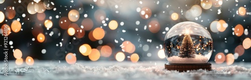 Snow Globe With Christmas Tree on a Winter Night Surrounded by Sparkling Lights