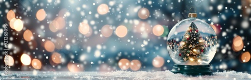 Snow Globe With Christmas Tree on a Winter Night Surrounded by Sparkling Lights