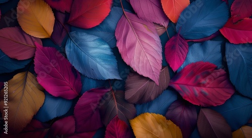 Colorful Autumn Leaves Spread Across a Dark Background