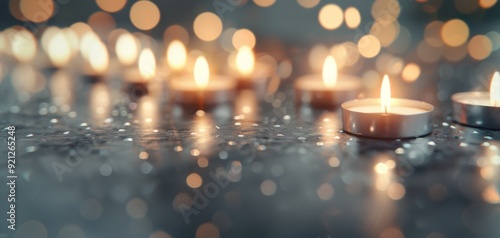 Soft Glowing Candles Illuminating A Dark Surface With Warm Light