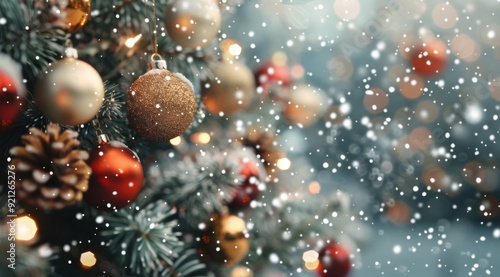 Snowy Christmas Tree Ornaments and Decorations in a Winter Wonderland