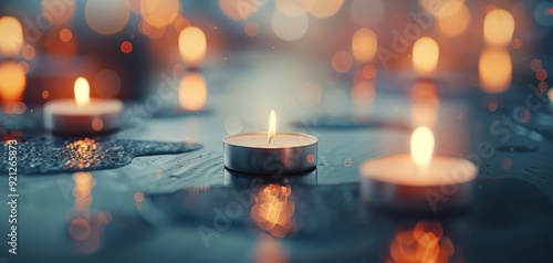 Soft Glowing Candles Illuminating A Dark Surface With Warm Light