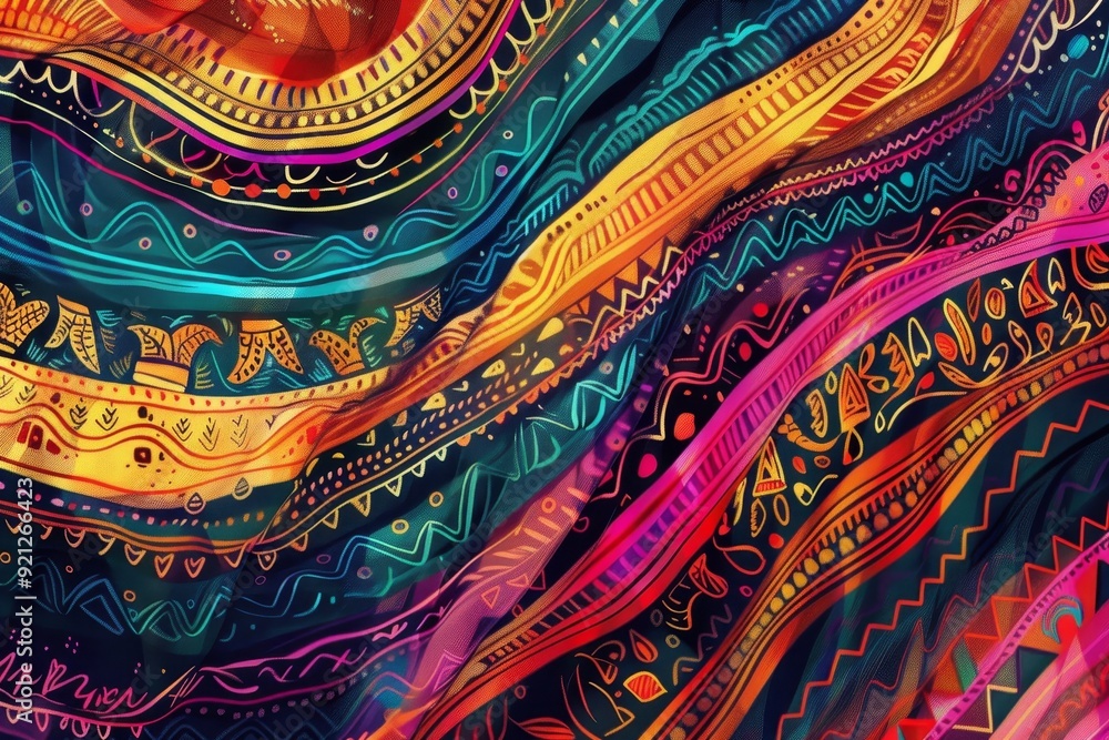 A colorful painting with intricate patterns and a variety of bright and bold colors, Illustrate the intricate patterns of a Bengal tiger's fur A colorful painting with intricate patterns and a variety of bright and bold colors, Illustrate the intricate patterns of a Bengal tiger's fur