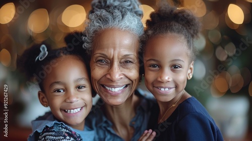 Mother and Daughters Enjoying a Warm Embrace Outdoors in Autumn