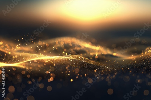 Golden Particles Flowing Over Soft Waves at Sunset