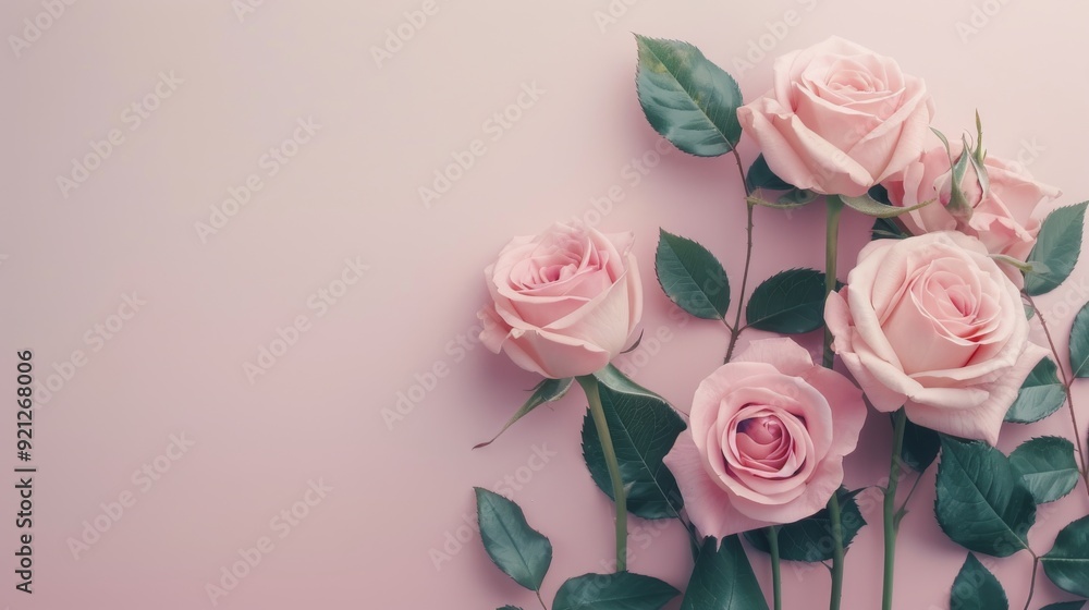 Delicate Pink Roses Arranged Elegantly on Soft Pink Background Delicate Pink Roses Arranged Elegantly on Soft Pink Background