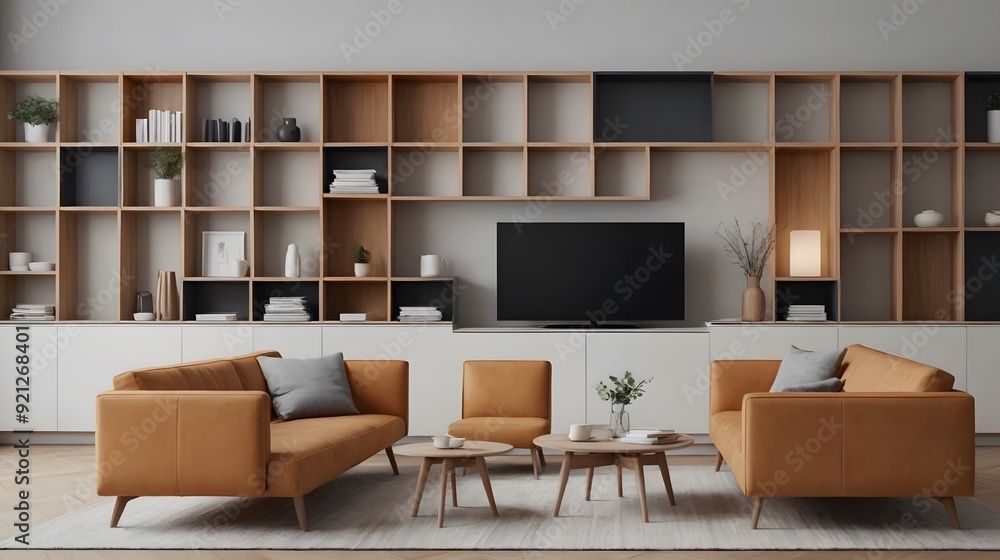 Stylish living room interior design with empty LED television screen mock up template, ai generated tv unit mock up interior image. Stylish living room interior design with empty LED television screen mock up template, ai generated tv unit mock up interior image.