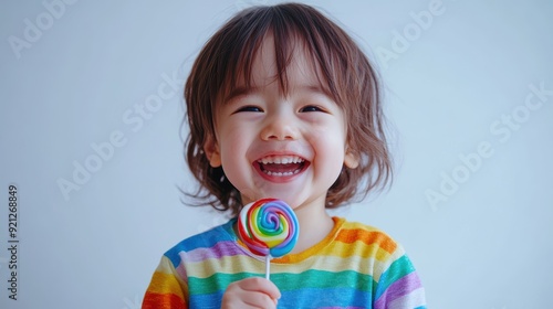 Smiling child holding lollipop