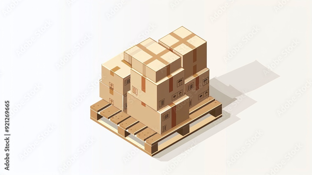 Illustrated pallet with multiple boxes on it, set against a white background Illustrated pallet with multiple boxes on it, set against a white background