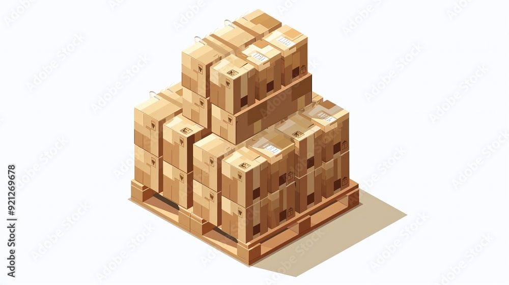 Illustration of a pallet loaded with many boxes, isolated on a white background Illustration of a pallet loaded with many boxes, isolated on a white background