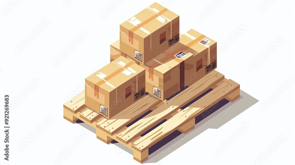 Pallet with numerous boxes illustrated on a white background Pallet with numerous boxes illustrated on a white background