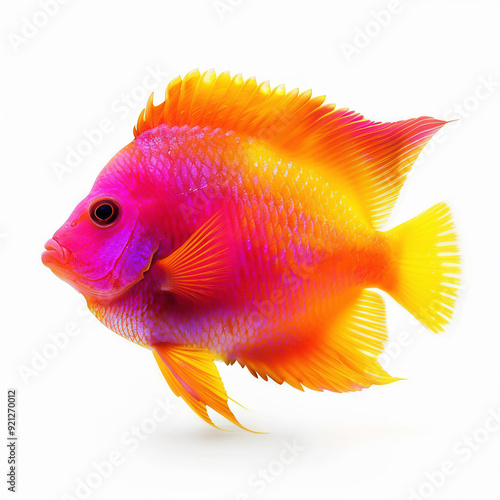 Colorful tropical fish with vibrant pink, orange, and yellow scales, ideal for underwater photography and aquatic-themed projects. photo