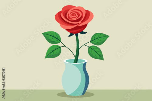 Rose flower with vase vector art illustration 